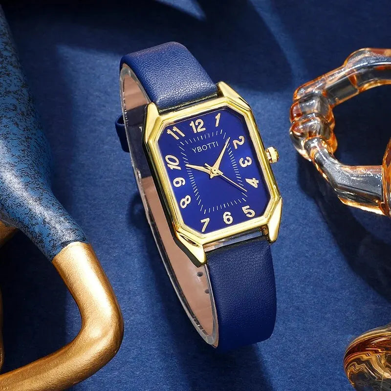 Montre de Luxe Femme Carrée : Élégance Intemporelle en Cuir Bleu